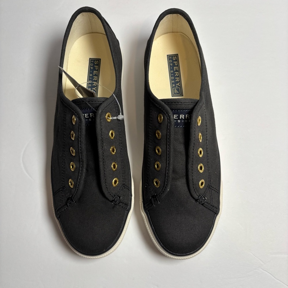 Sperry Top Sider Women’s Sneakers Shoes 7 M Seacoast Black Canvas Lace Up Casual